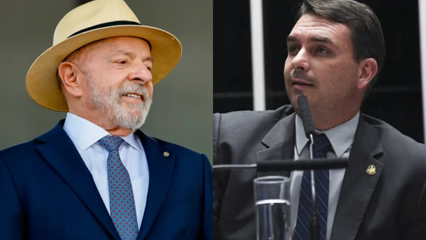 Lula e Flávio Bolsonaro em montagem que ilustra pesquisa Datafolha para a eleição de 2026