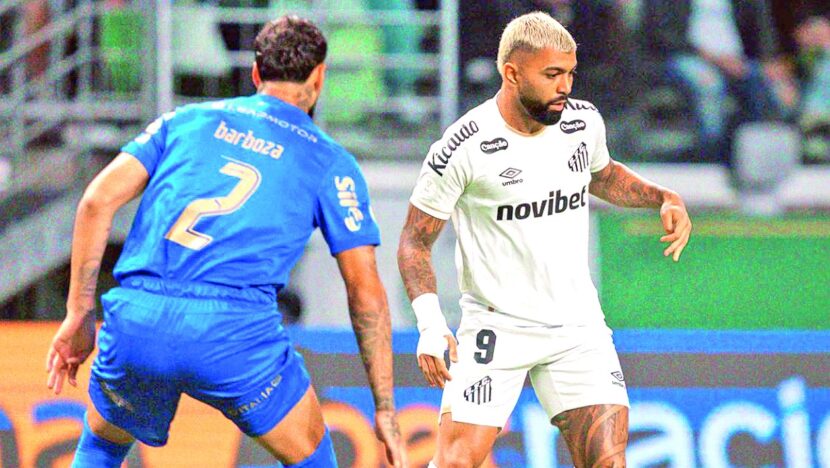 Jogadores de Santos e Palmeiras em clássico paulista