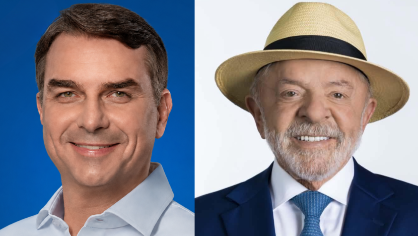 Montagem com Flávio Bolsonaro e Lula em pesquisa Quaest de segundo turno
