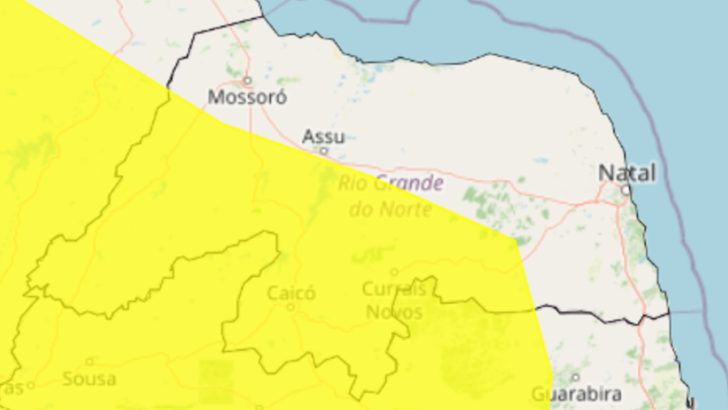 Alerta amarelo do Inmet para baixa umidade atinge 90 municípios do Rio Grande do Norte e permanece válido até as 22h deste domingo 27. - Foto: Inmet
