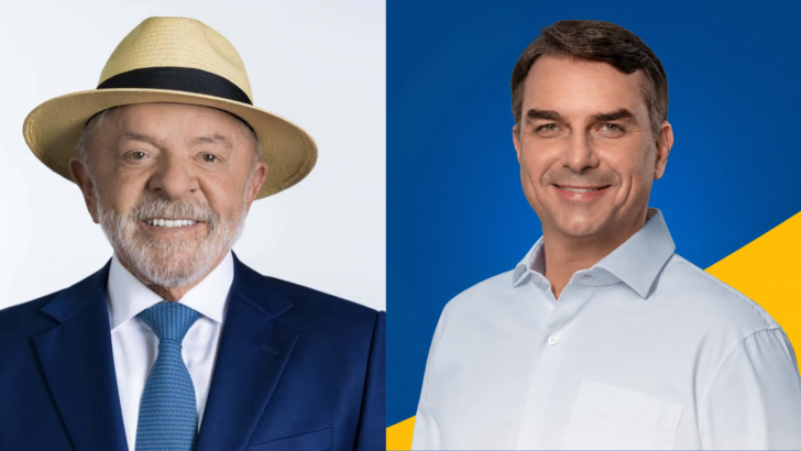 Lula e Flávio Bolsonaro em montagem sobre pesquisa Quaest para a Presidência