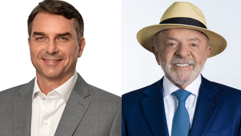 Lula e Flávio Bolsonaro em imagens usadas na divulgação da pesquisa PoderData
