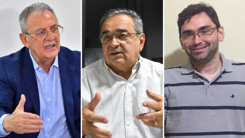 Retratos de George Antunes, Álvaro Dias e Adjuto Dias, da esquerda para a direita.