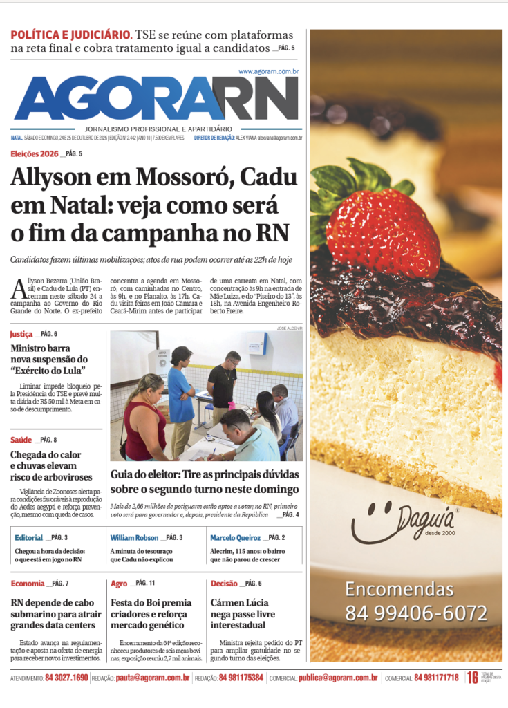 Capa da edição 2.442 do Agora RN, de 24 e 25 de outubro de 2026