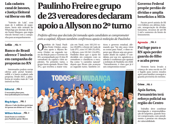 Capa da edição 2.434 do Agora RN, de 14 de outubro de 2026
