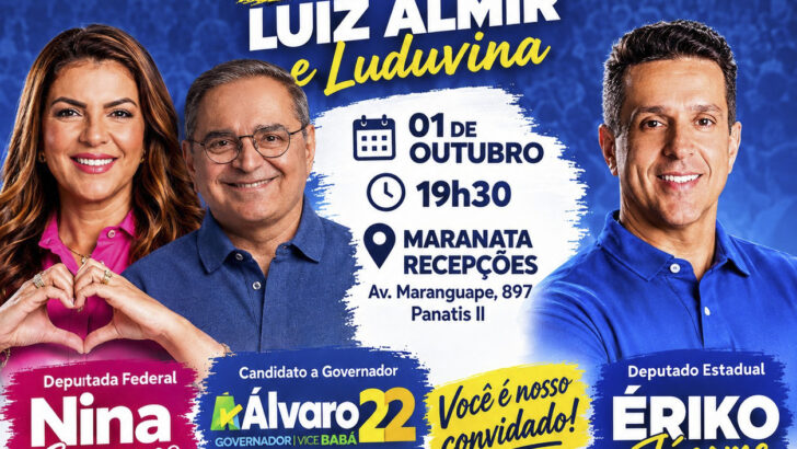 Cartaz de encontro com Luiz Almir, Nina Souza e Eriko Jácome