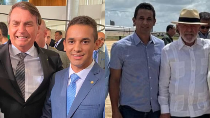 Montagem com Allyson Bezerra ao lado de Jair Bolsonaro, à esquerda, e de Lula, à direita