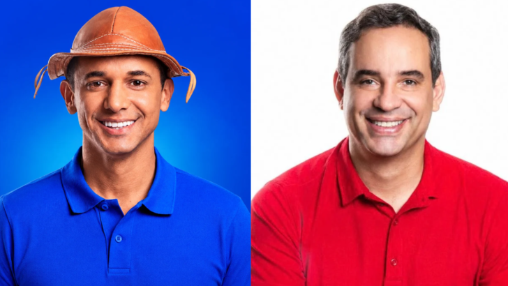Montagem com Allyson Bezerra à esquerda, de camisa azul e chapéu de couro, e Cadu de Lula à direita, de camisa vermelha