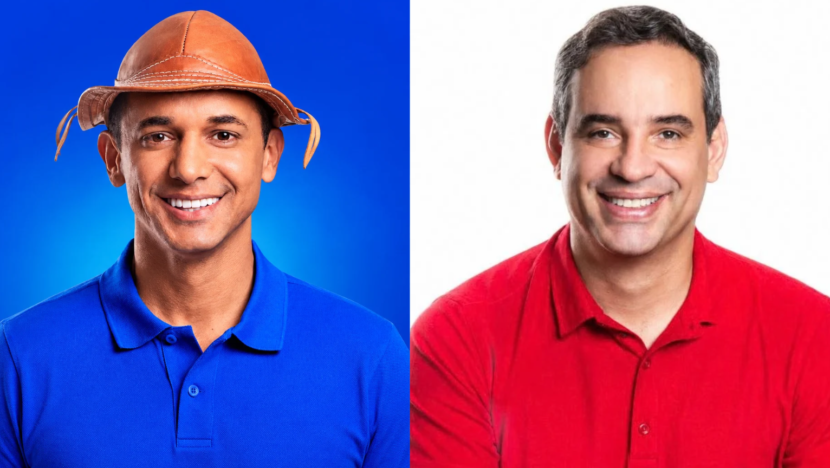 Montagem com Allyson Bezerra à esquerda, de camisa azul e chapéu de couro, e Cadu de Lula à direita, de camisa vermelha