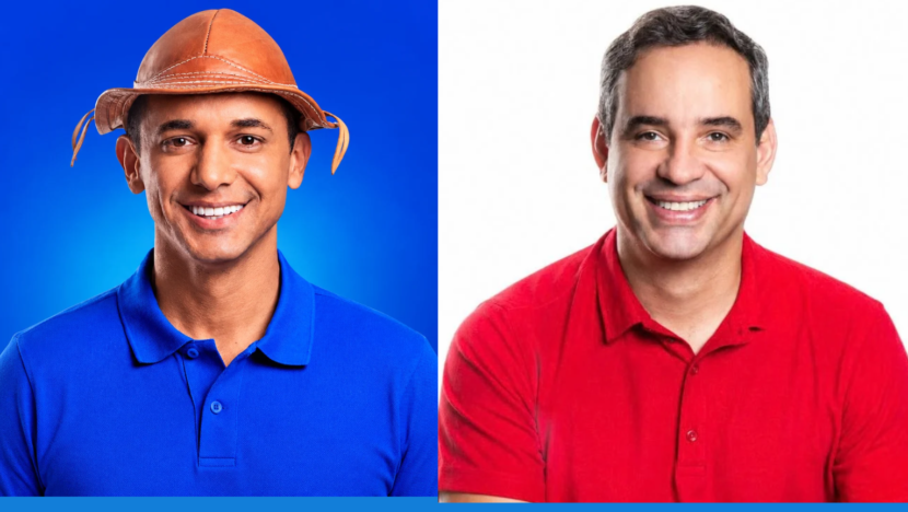 Montagem com Allyson Bezerra à esquerda, de camisa azul e chapéu de couro, e Cadu Xavier à direita, de camisa vermelha