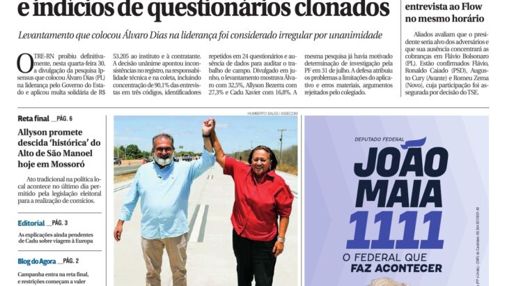 Capa do Agora RN, edição 2.426, de 1º de outubro de 2026