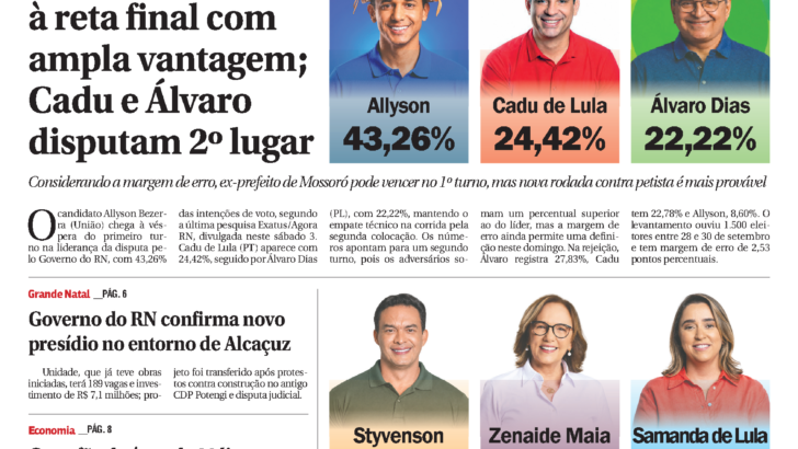 Capa do Agora RN, edição 2.428, de 3 e 4 de outubro de 2026
