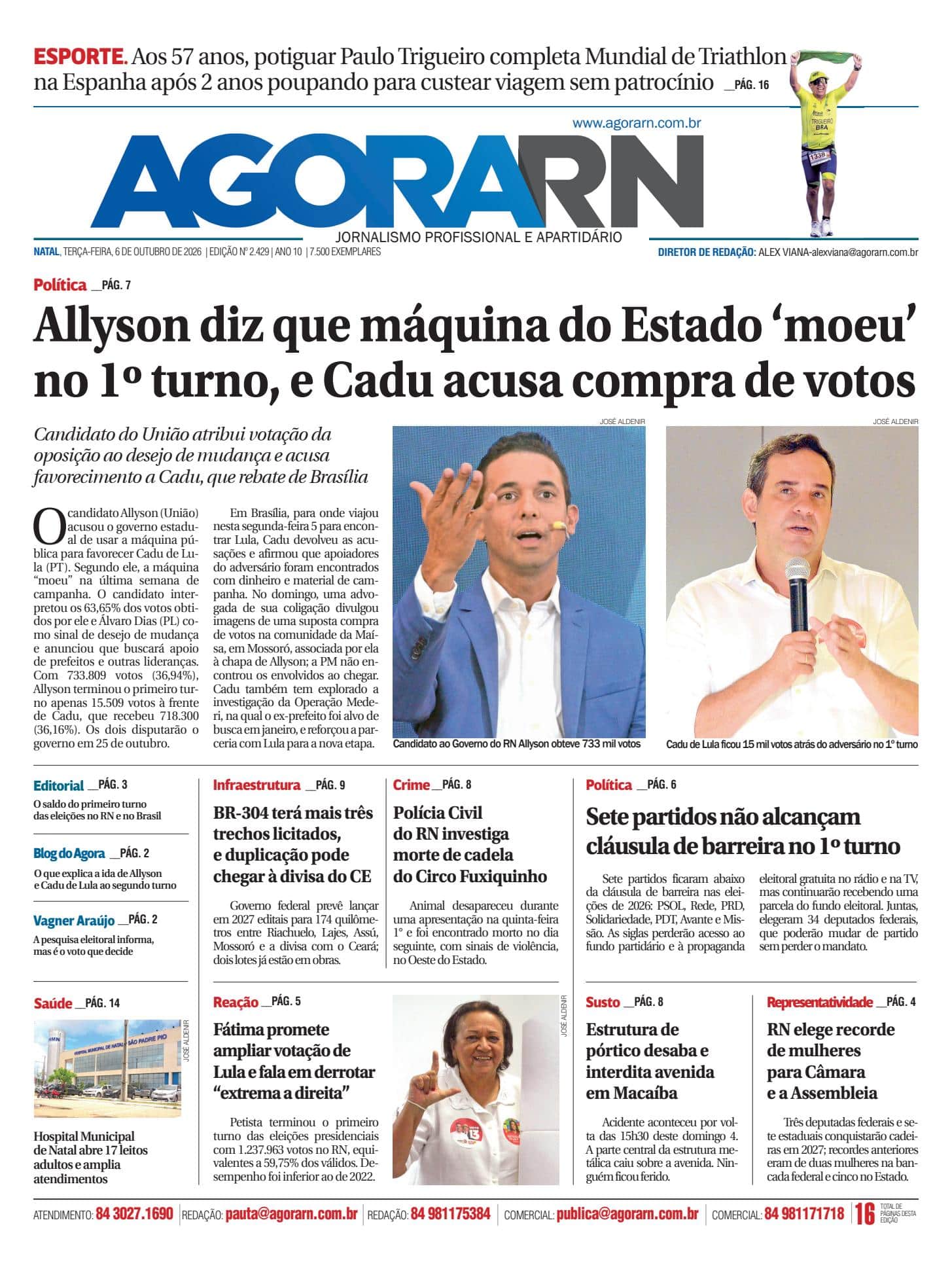 Capa do Agora RN, edição 2.429, de 6 de outubro de 2026