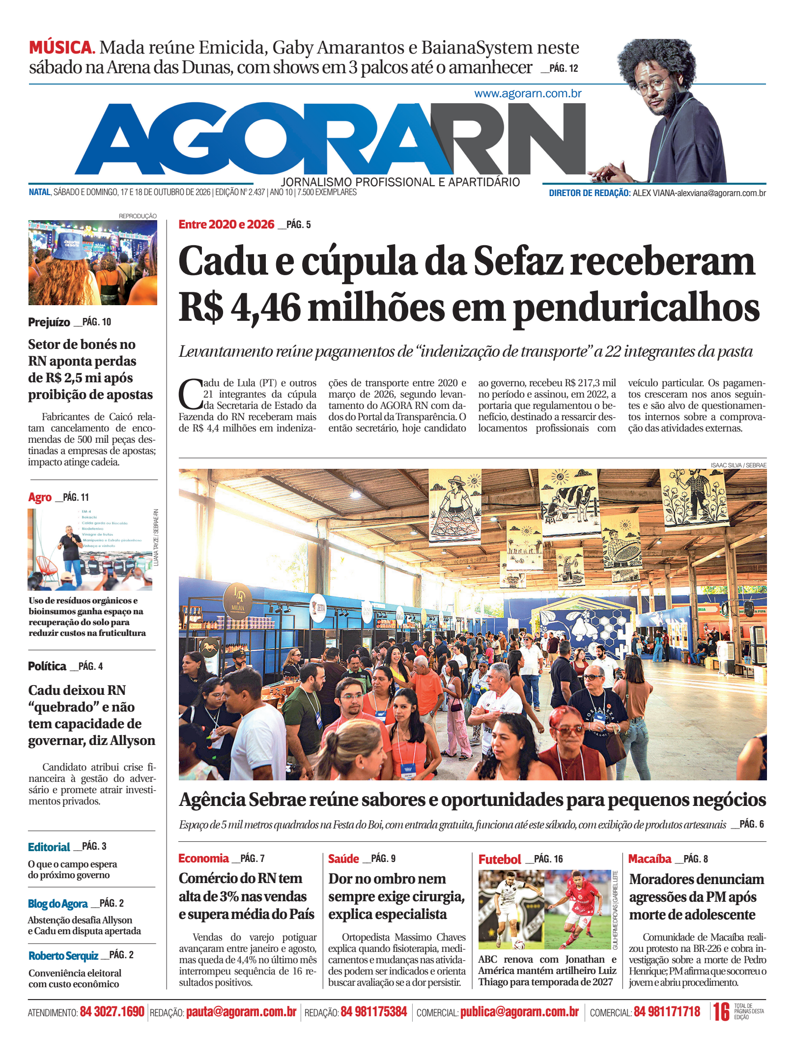 Capa do Agora RN de 17 e 18 de outubro de 2026, edição 2.437