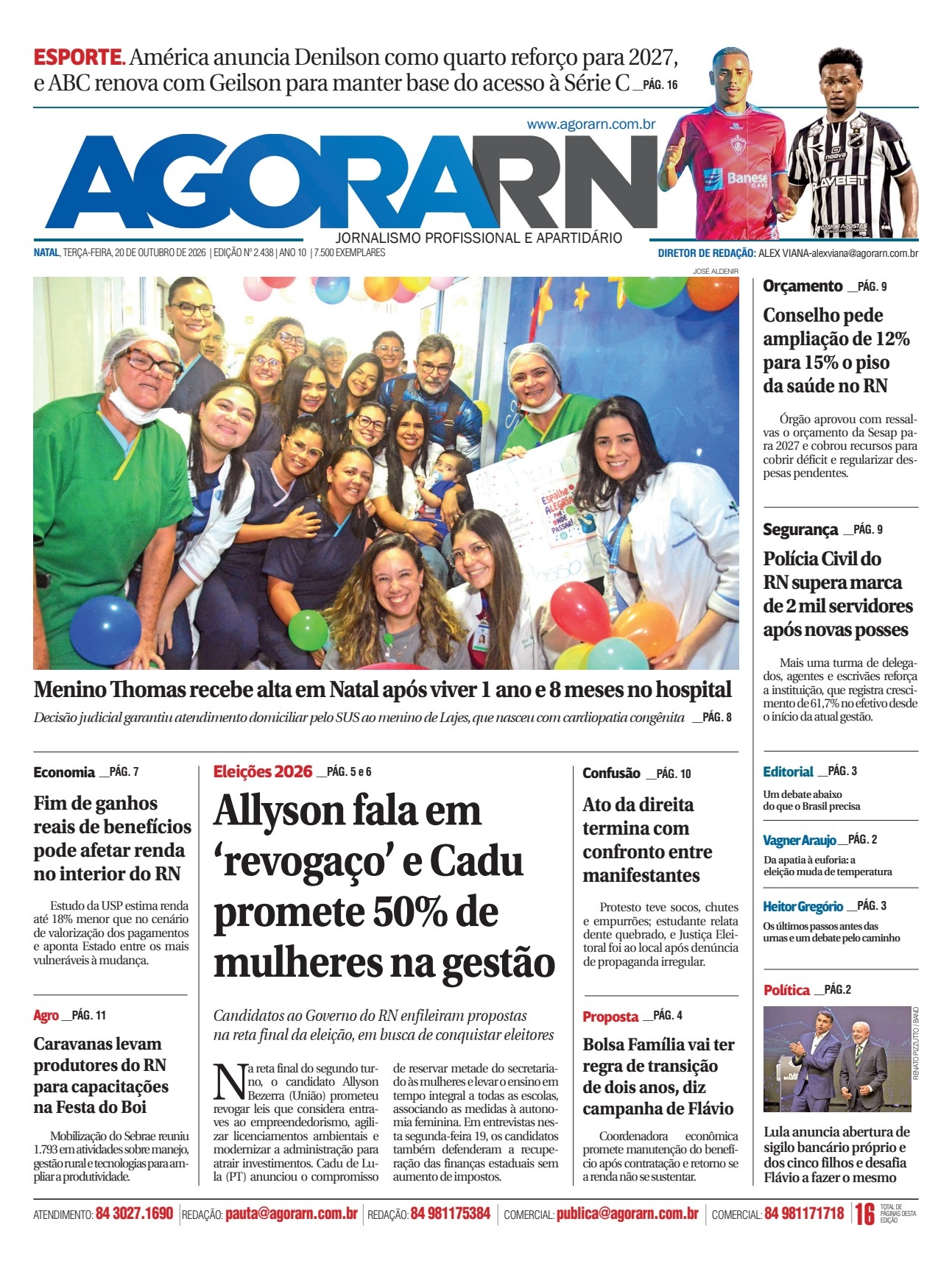 Capa do PDF do Agora RN de 20 de outubro de 2026, edição 2.438