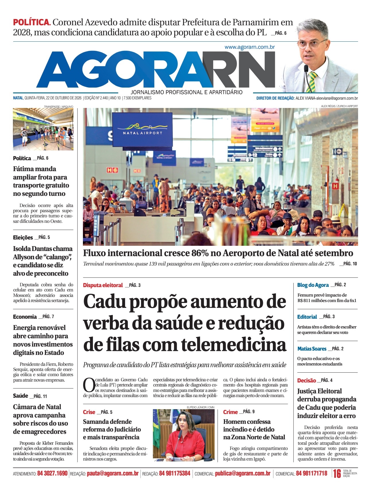 Capa da edição 2.440 do Agora RN, de 22 de outubro de 2026