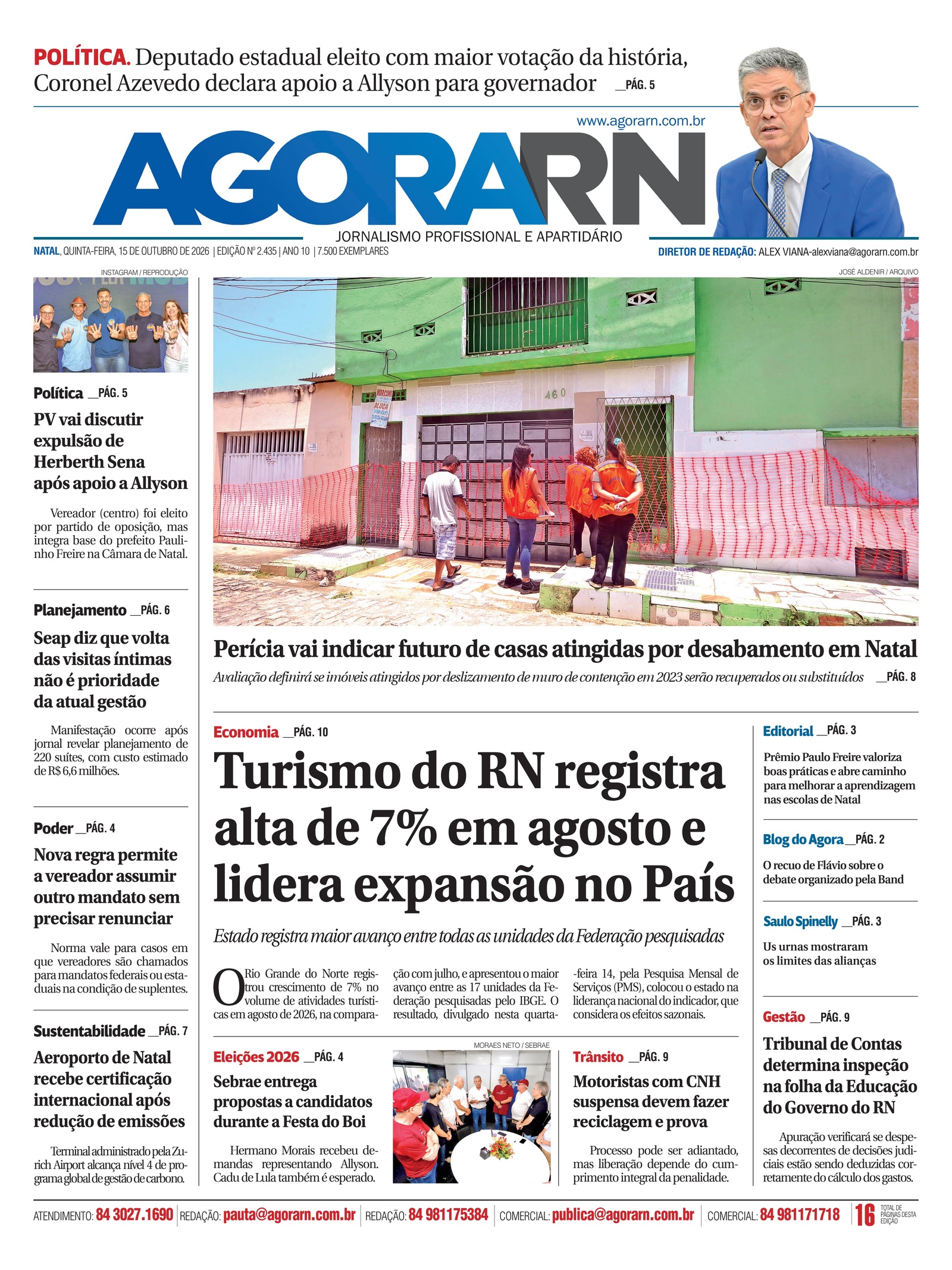 Capa do PDF da edição 2.435 do Agora RN, de 15 de outubro de 2026