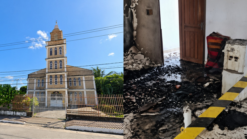 Capela é invadida, tem equipamentos furtados e sacristia incendiada em Parnamirim