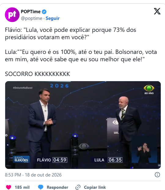 Captura de publicação no X reproduz troca entre Flávio Bolsonaro e Lula sobre votos de presos