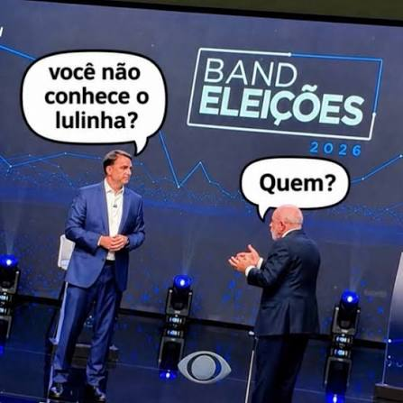 Montagem mostra Flávio Bolsonaro perguntando sobre Lulinha e Lula respondendo “quem?” no debate