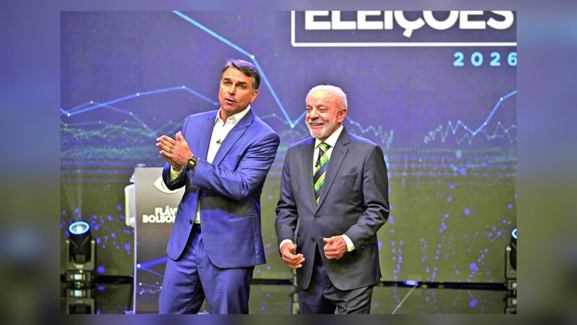 Flávio Bolsonaro e Lula durante debate da Band