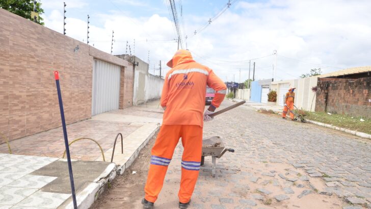 Trabalhador de limpeza urbana em atividade