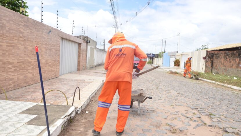 Trabalhador de limpeza urbana em atividade