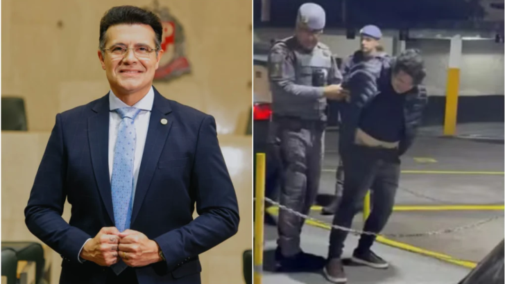O deputado estadual Marcelo Aguiar (PL) foi levado à delegacia após uma confusão envolvendo disparo de arma de fogo em uma festa no Itaim Bibi, em São Paulo. - Fotos: Divulgação/Alesp e reprodução/X APOIE