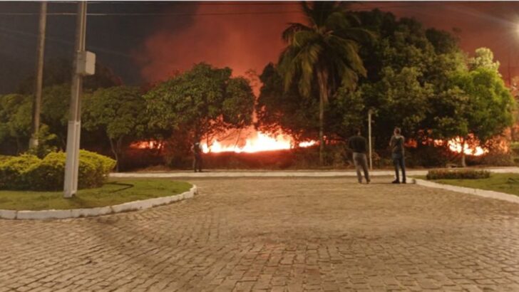 Incêndio em área de vegetação perto da Reitoria da UFRN, no Campus Central, em Natal