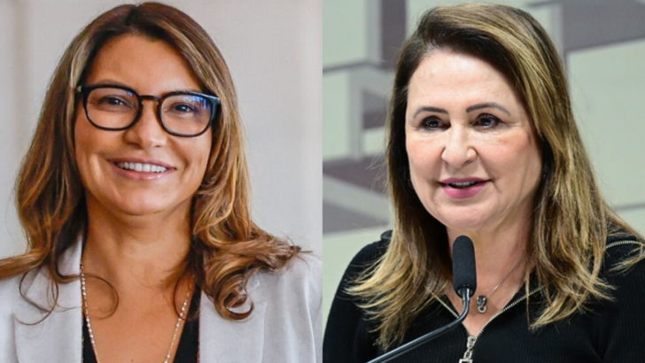 Montagem com Janja à esquerda e Kátia Abreu à direita.
