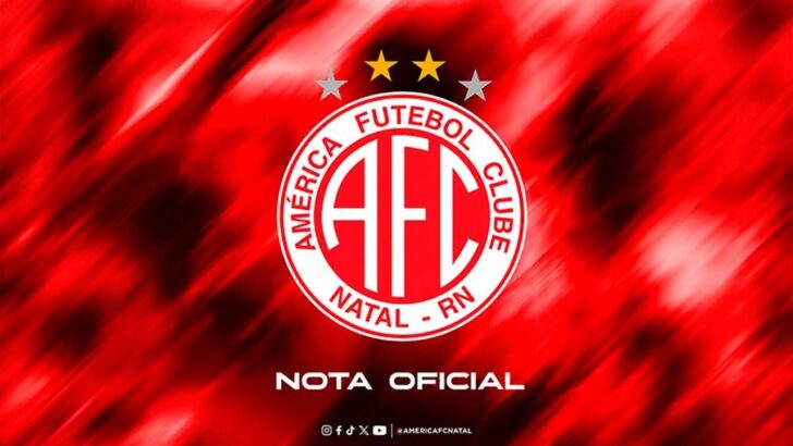 Escudo do América Futebol Clube sobre fundo vermelho, com a inscrição Nota oficial