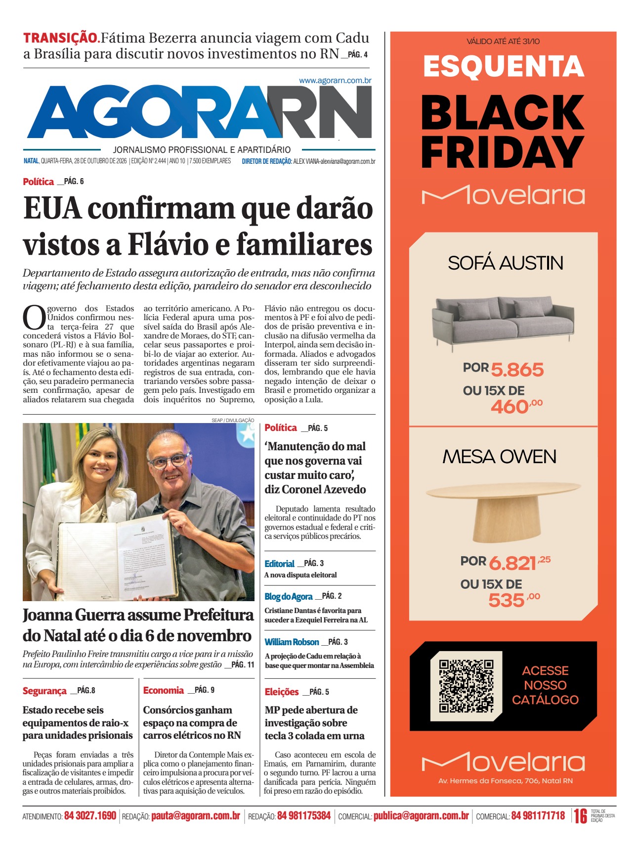 Capa da edição 2.444 do Agora RN, de 28 de outubro de 2026
